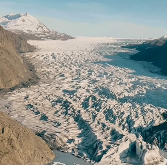 Tustamena Glacier on Kenai Peninsula, bush pilot flyover in Taylorcraft