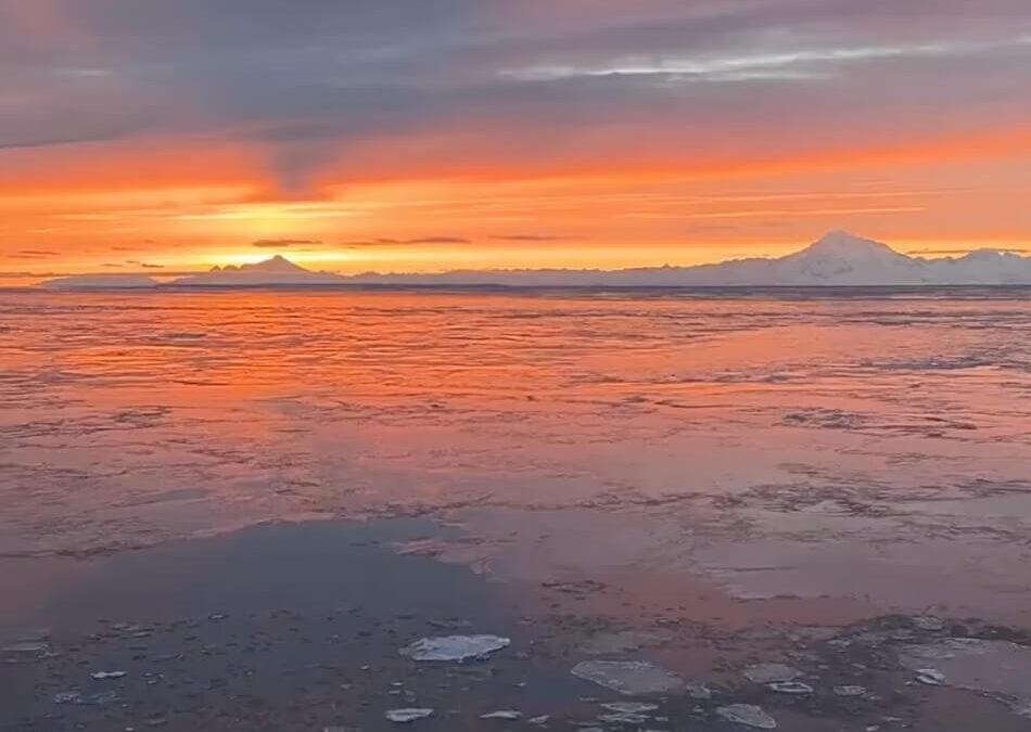 Timelapse: Post-Sunset over Mount Iliamna in Cook Inlet, Alaska